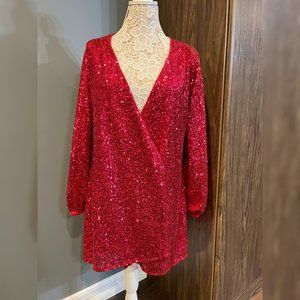 Red Sequin Wrap Mini Dress - Onesize